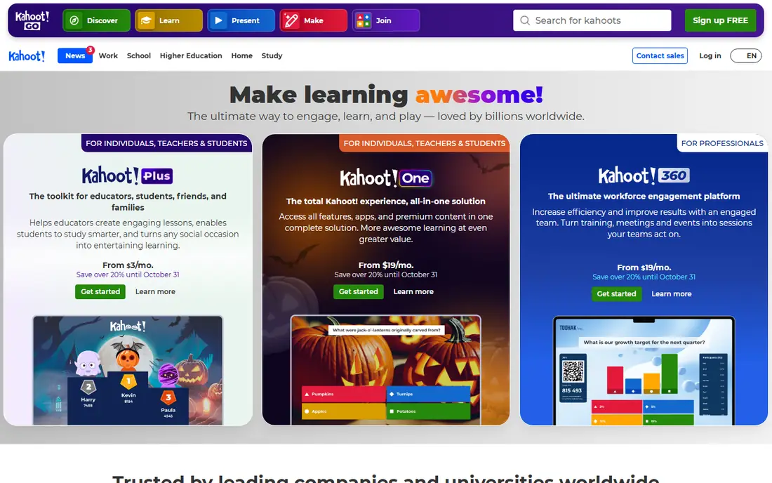 Kahoot homepage