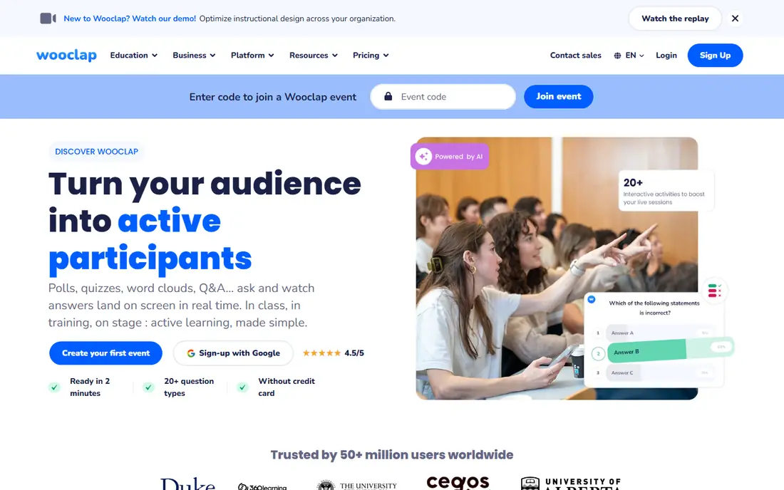Wooclap homepage