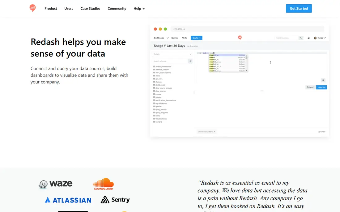 Redash homepage