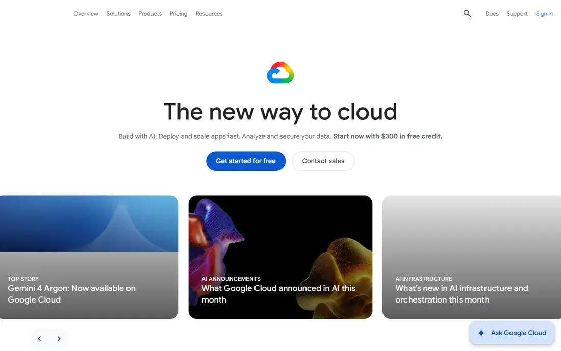 Google Cloud homepage
