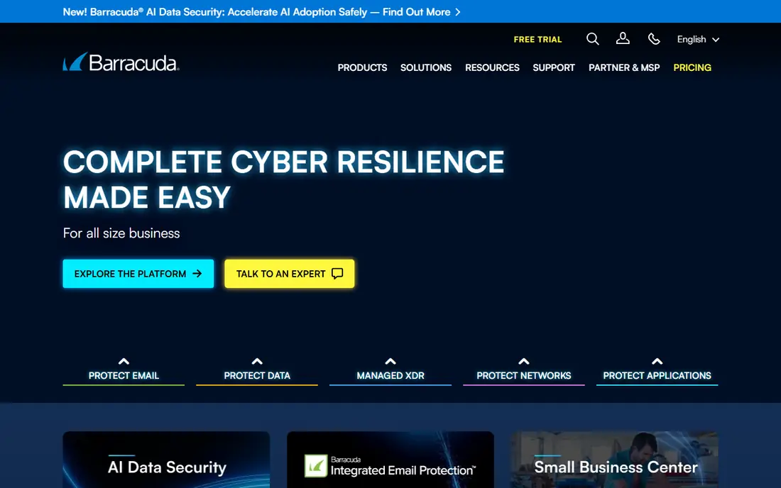 Barracuda Email Protection homepage