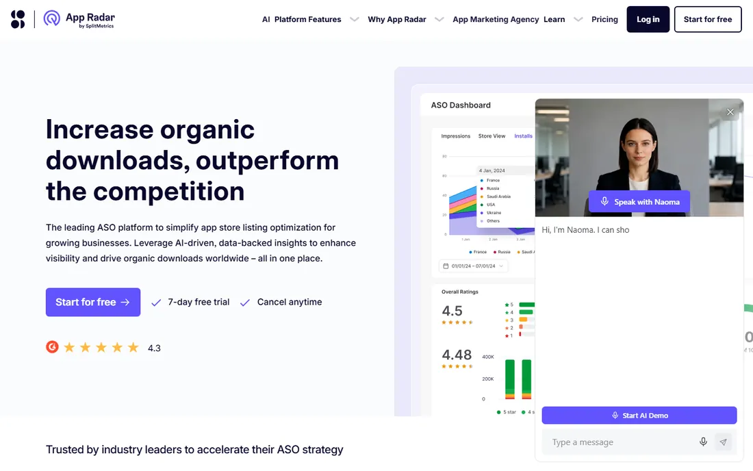 App Radar homepage