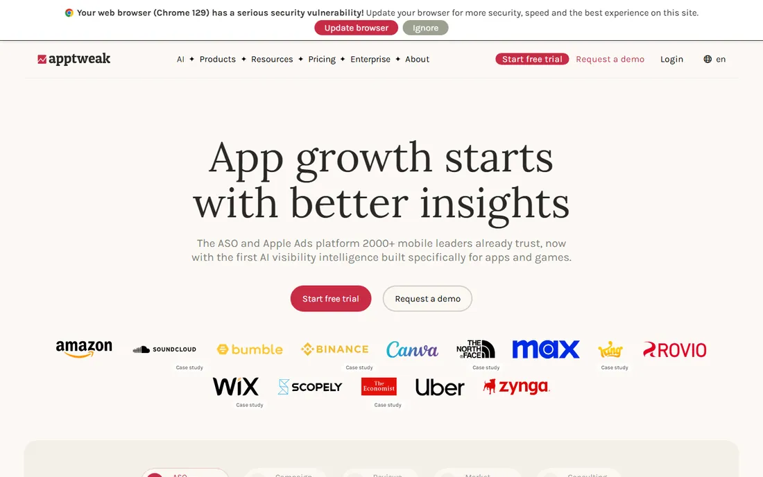 AppTweak homepage