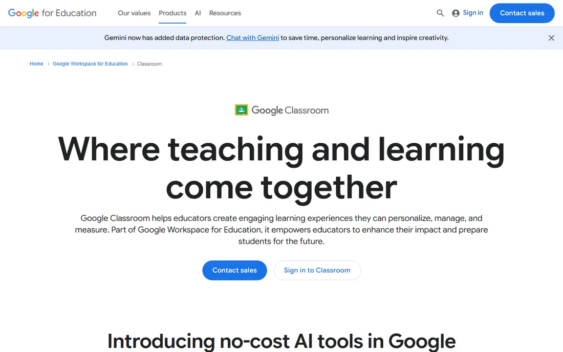 Google Classroom homepage