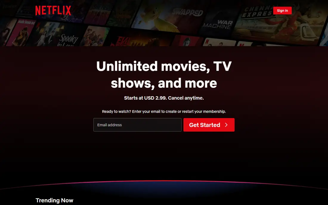 Netflix homepage