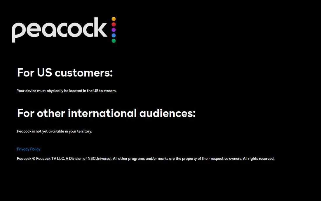 Peacock homepage