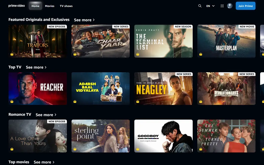 Prime Video homepage