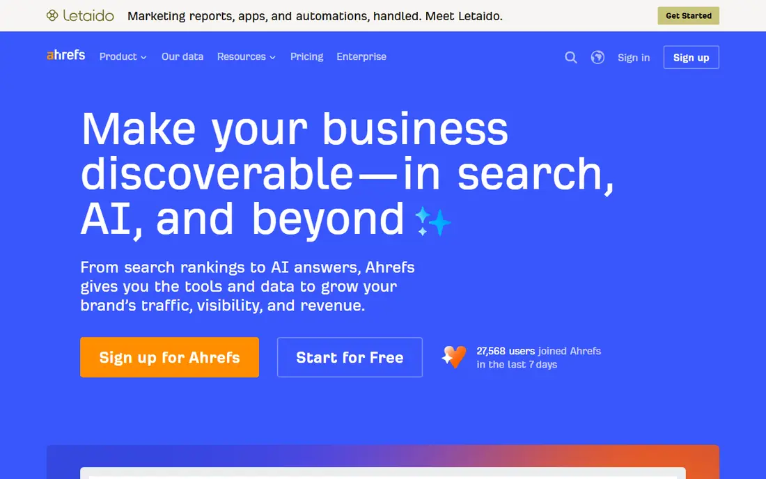 Ahrefs homepage