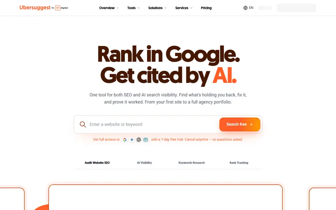 Ubersuggest homepage
