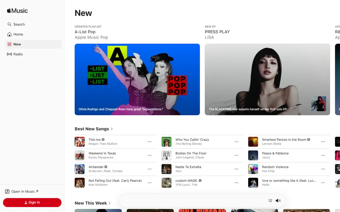 Apple Music homepage