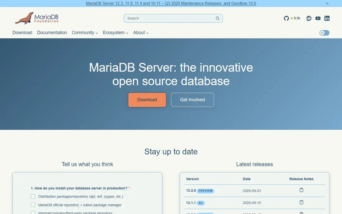 MariaDB homepage