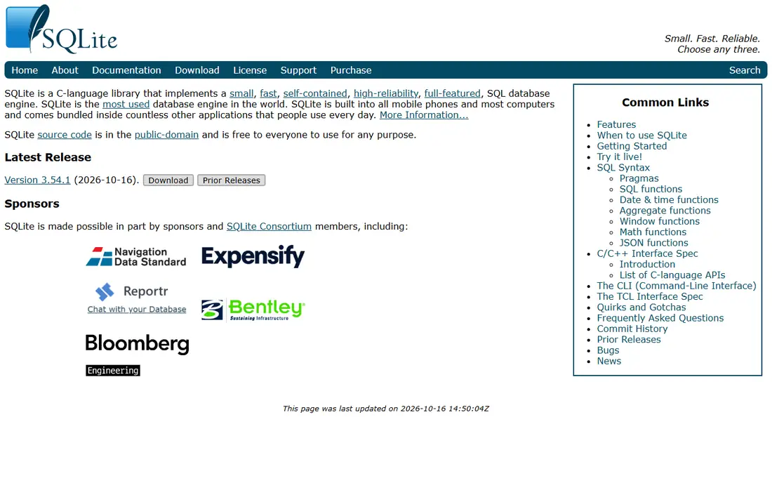 SQLite homepage
