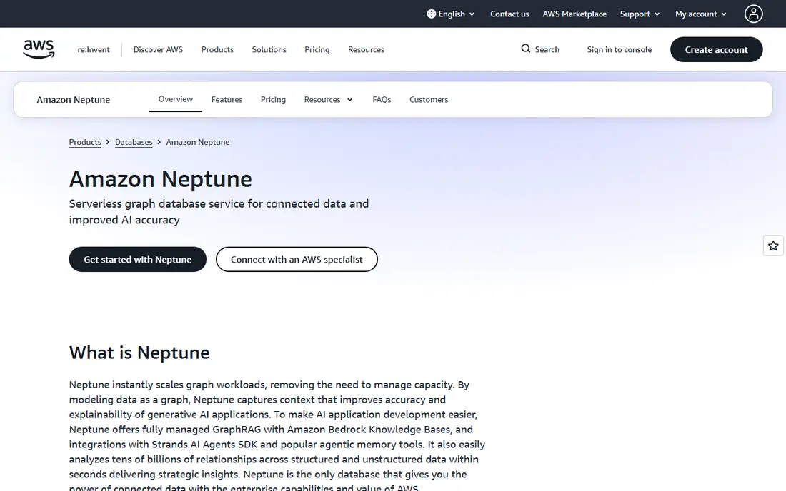 Amazon Neptune homepage