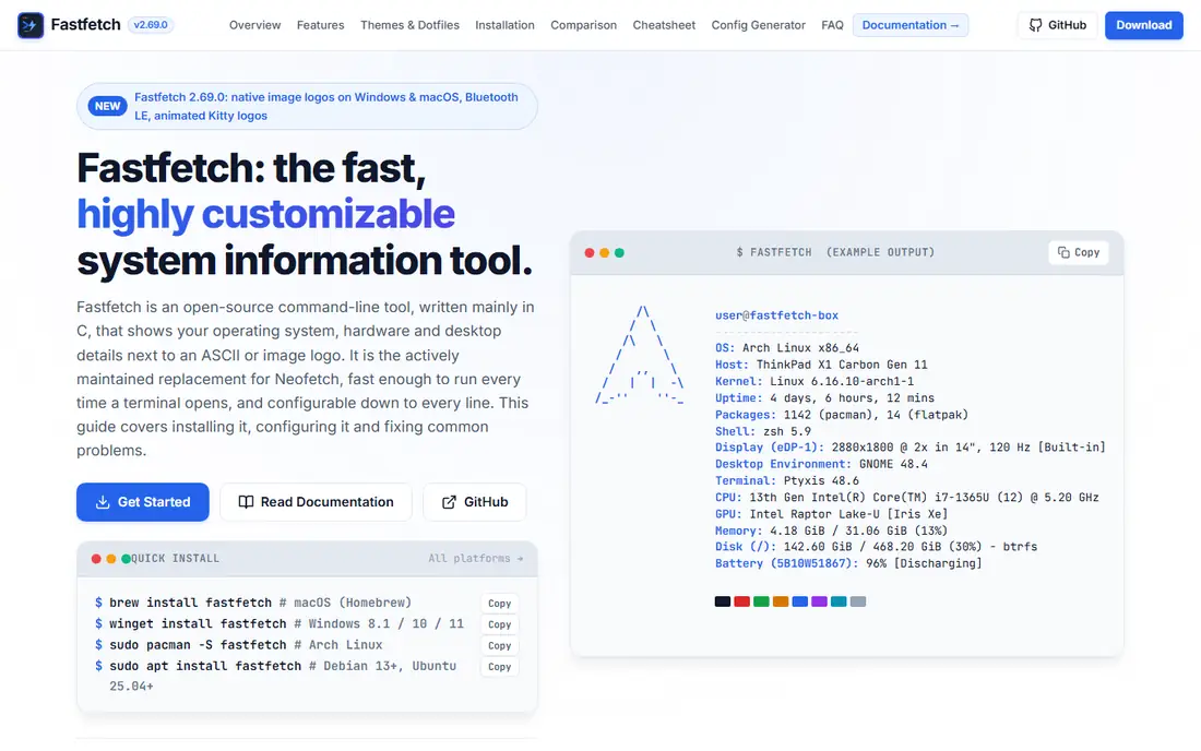 Fastfetch homepage
