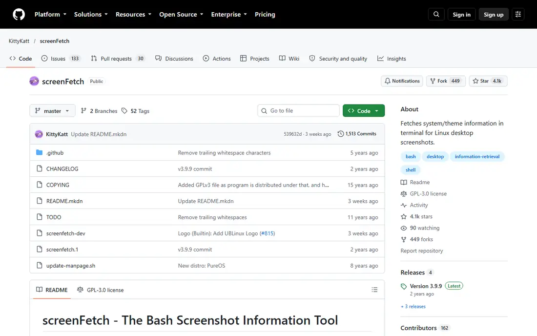 Screenfetch homepage