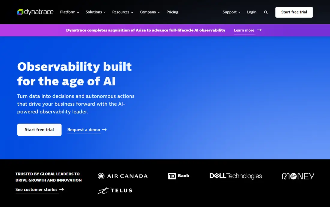 Dynatrace homepage