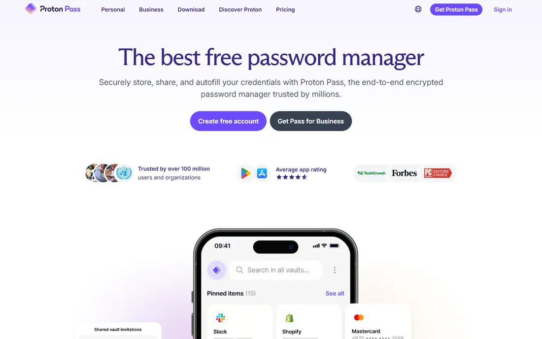 Proton Pass homepage