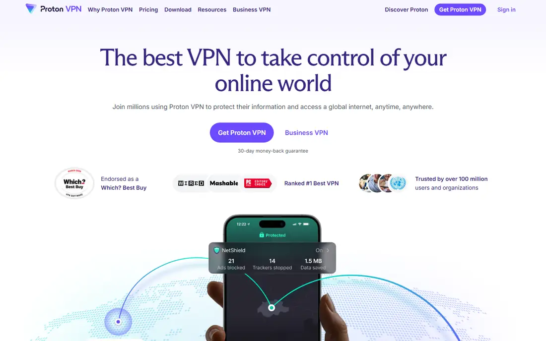 Proton VPN homepage