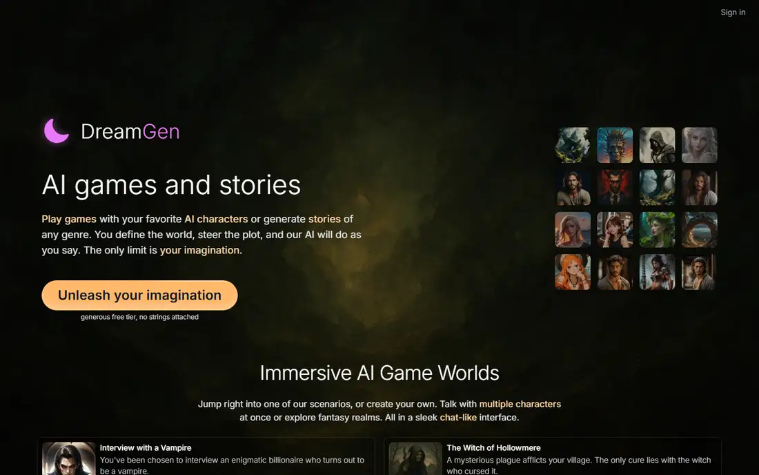 DreamGen homepage
