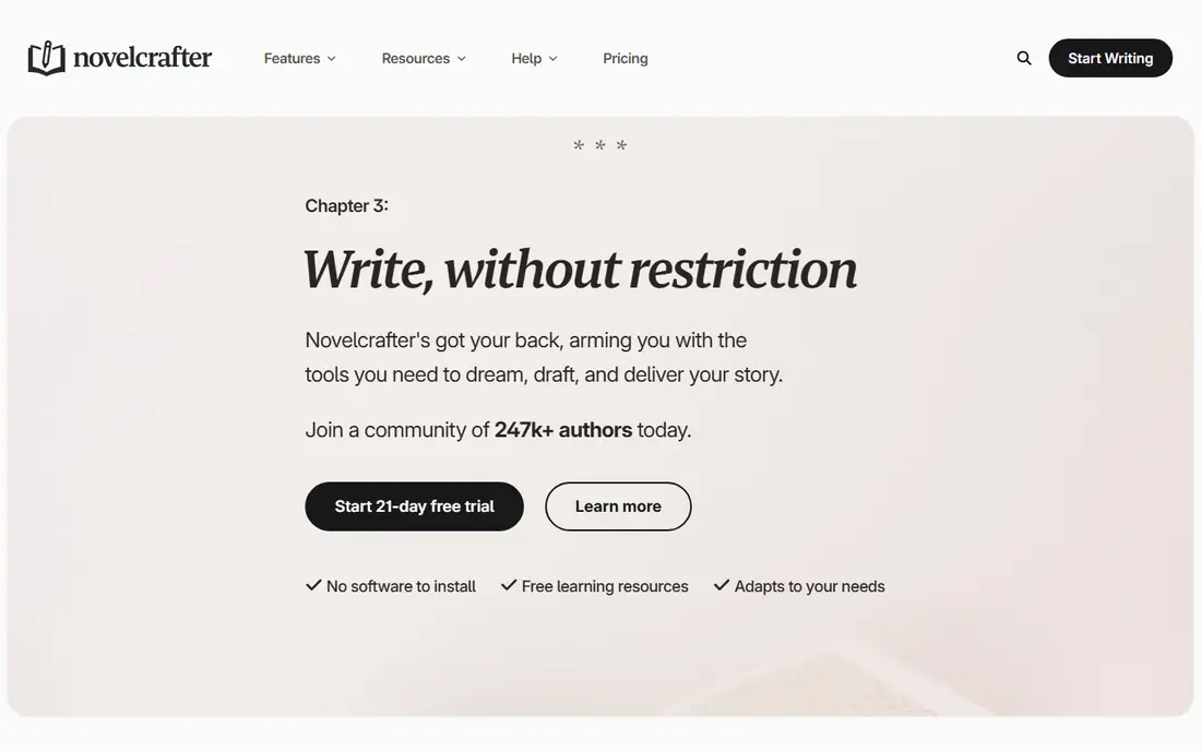 NovelCrafter homepage