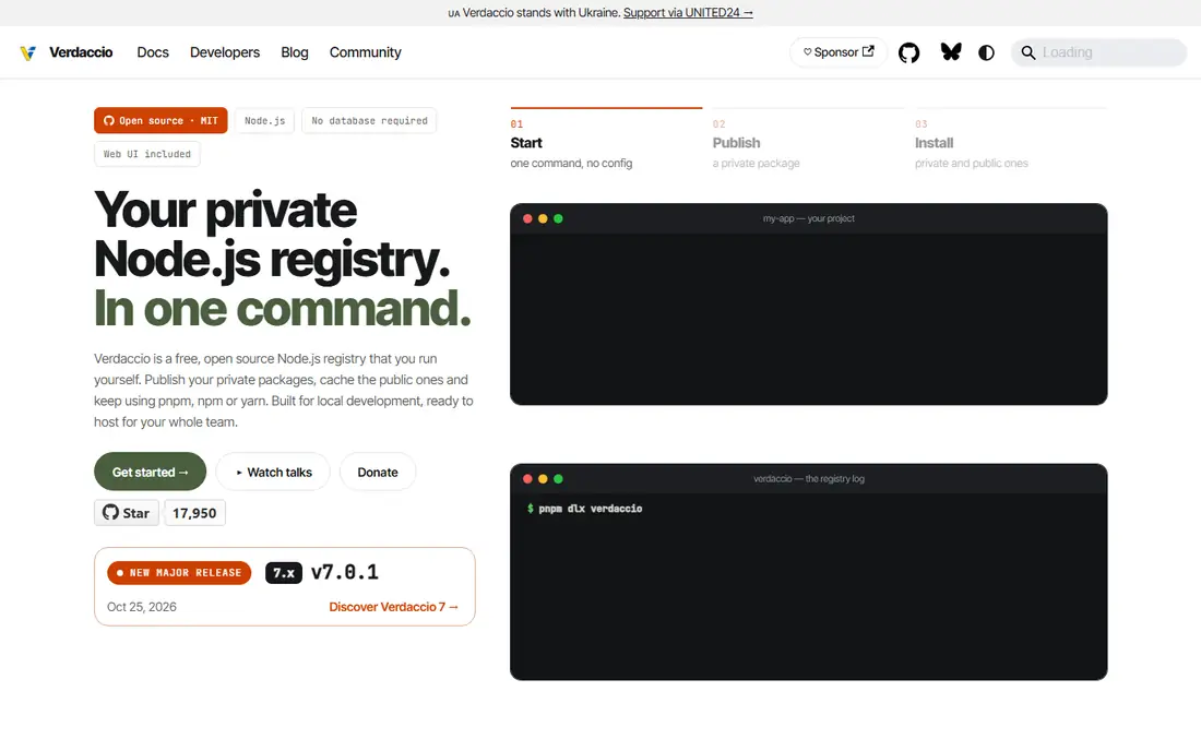 Verdaccio homepage