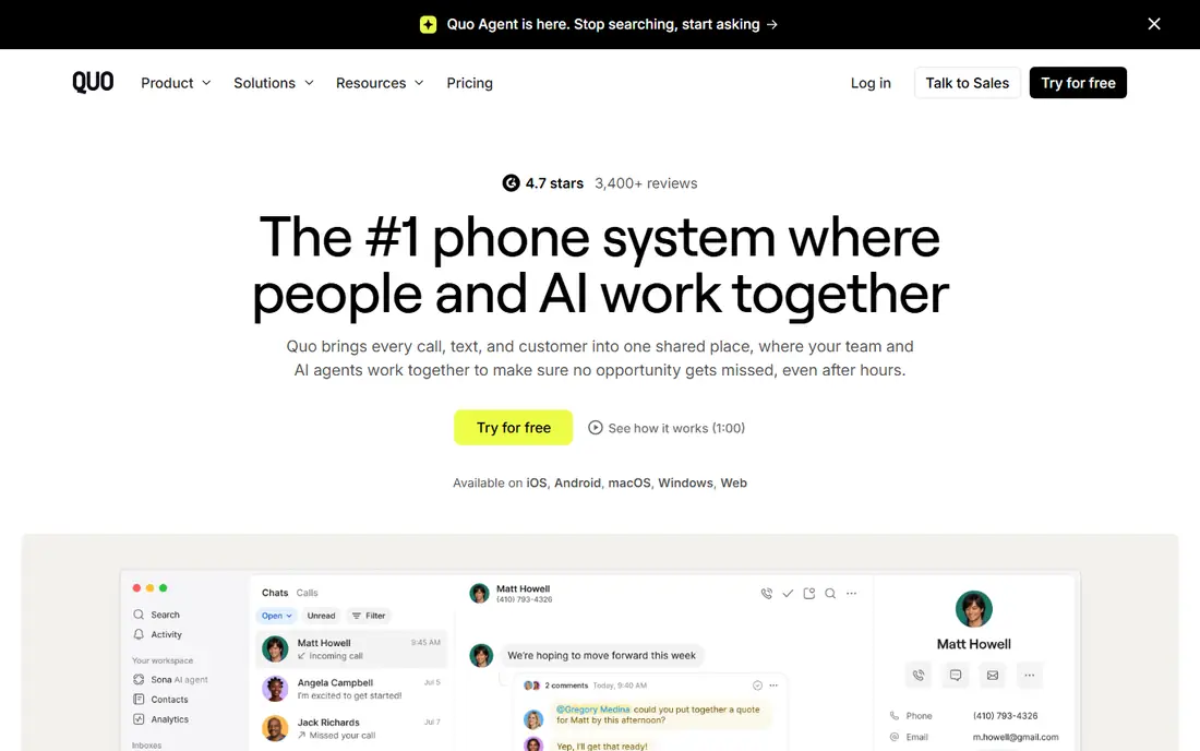 Quo homepage