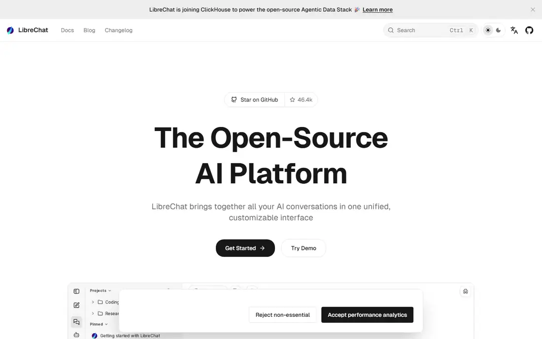 LibreChat homepage