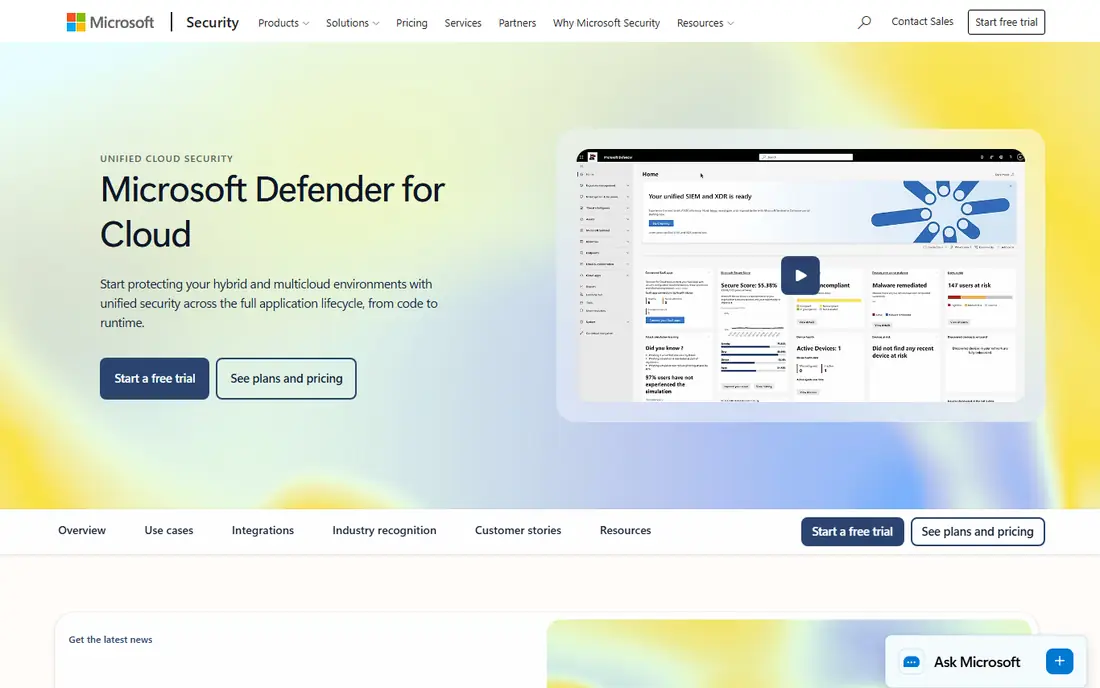 Microsoft Defender for Cloud homepage