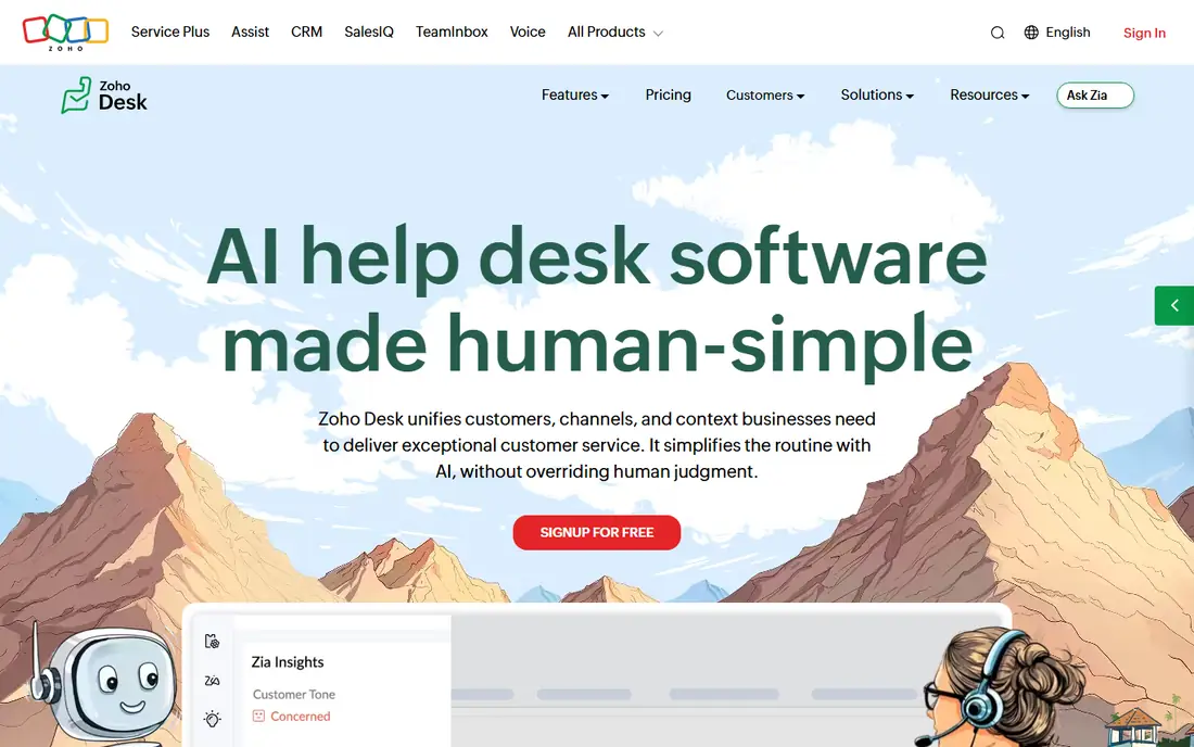 Zoho Desk homepage
