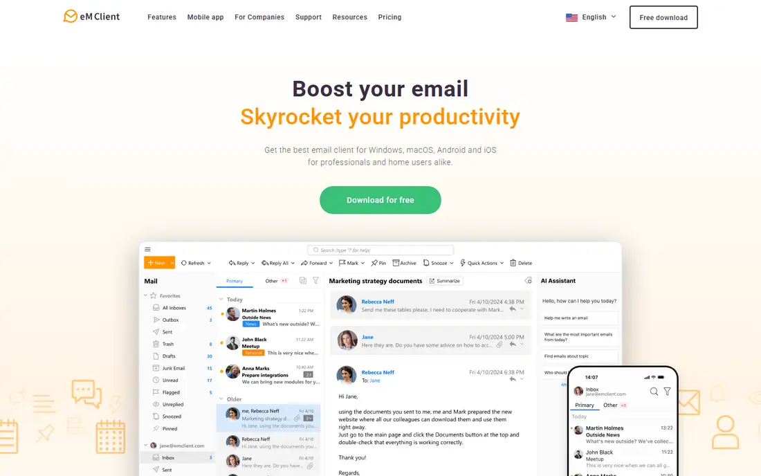 eM Client homepage