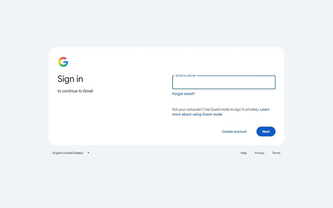 Gmail homepage