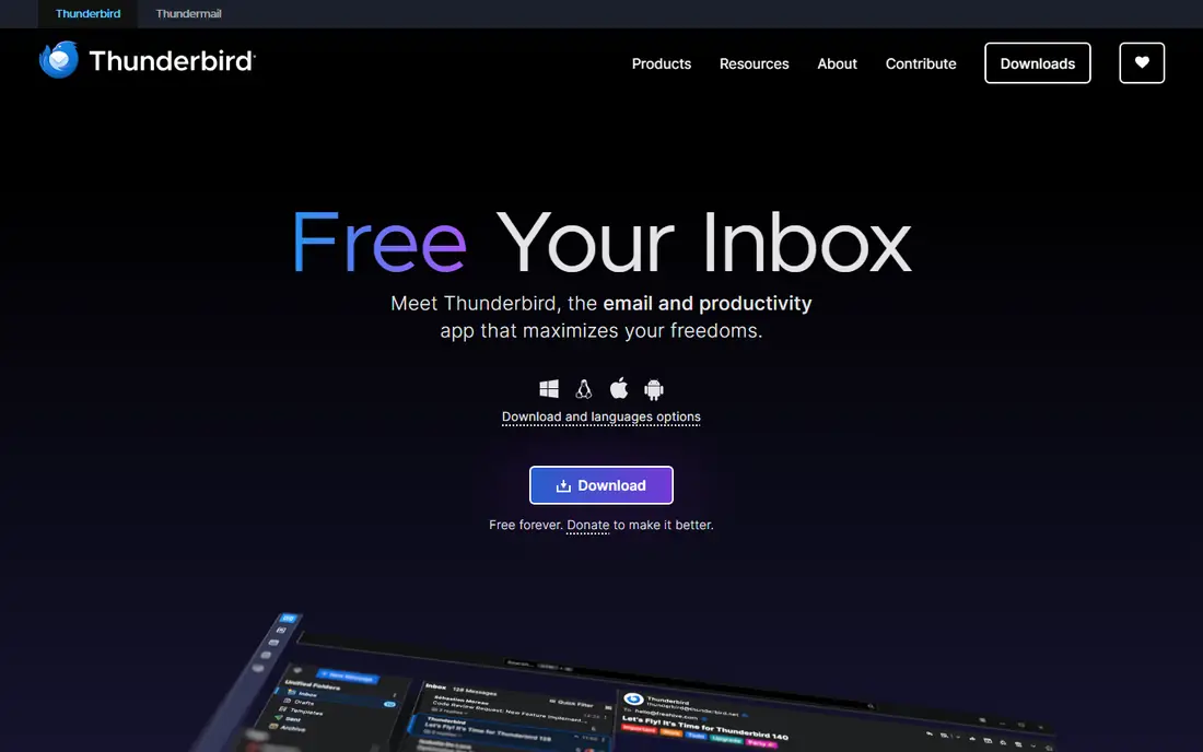 Thunderbird homepage