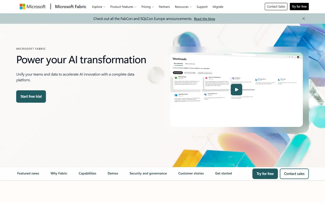 Microsoft Fabric homepage