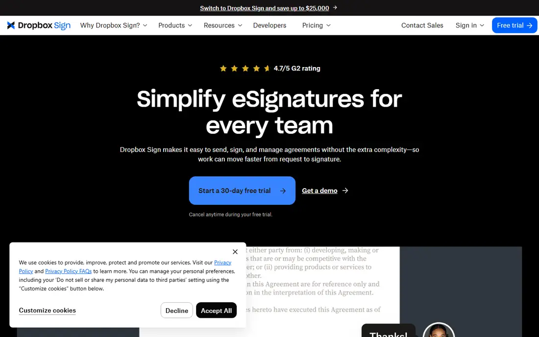 Dropbox Sign homepage