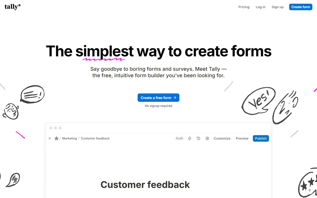 Tally homepage