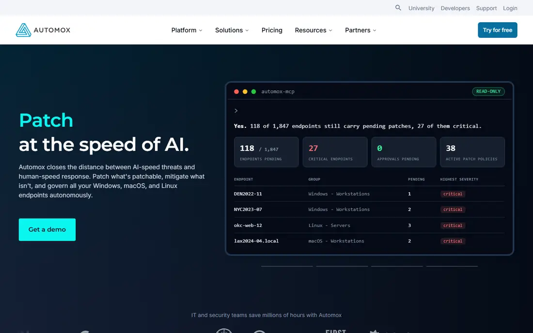 Automox homepage
