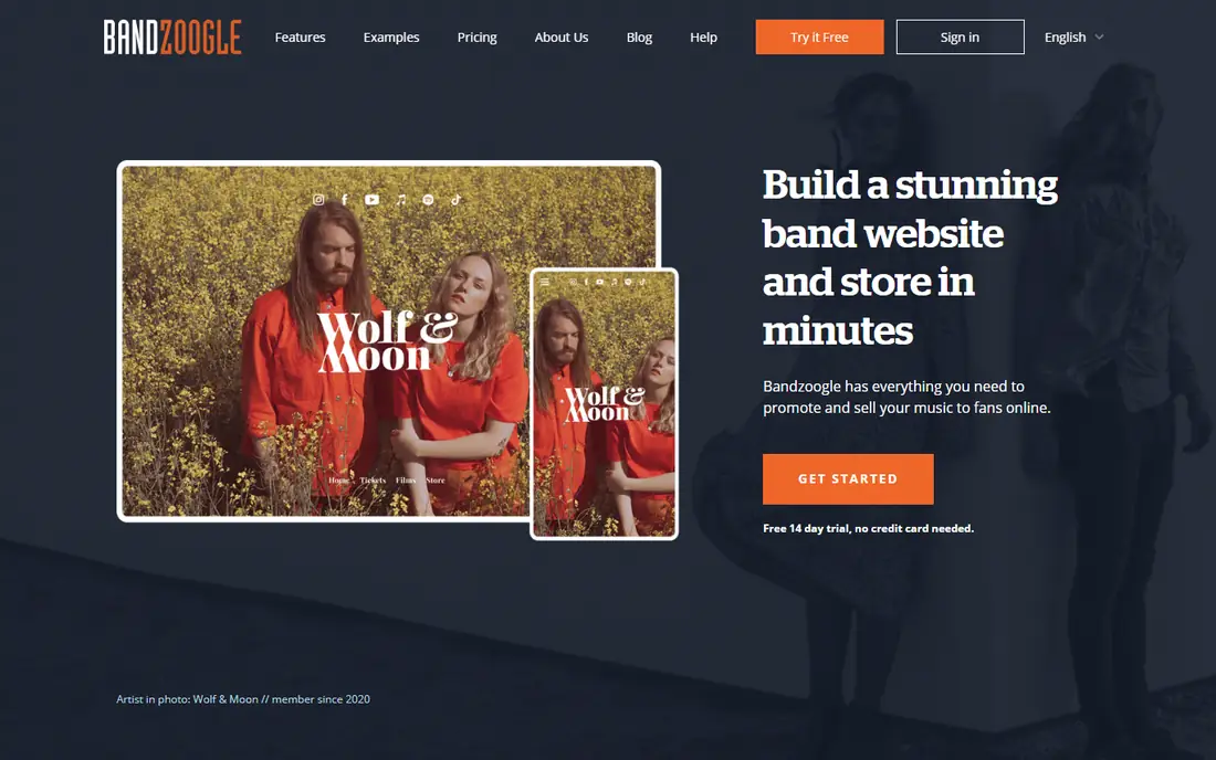 Bandzoogle homepage