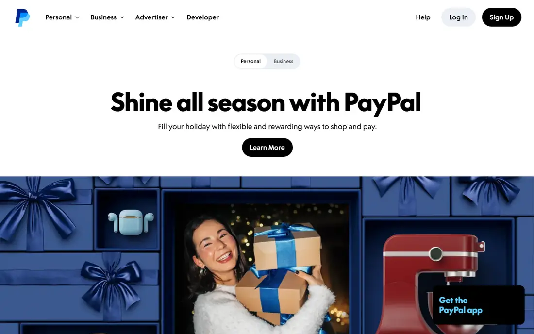 PayPal homepage