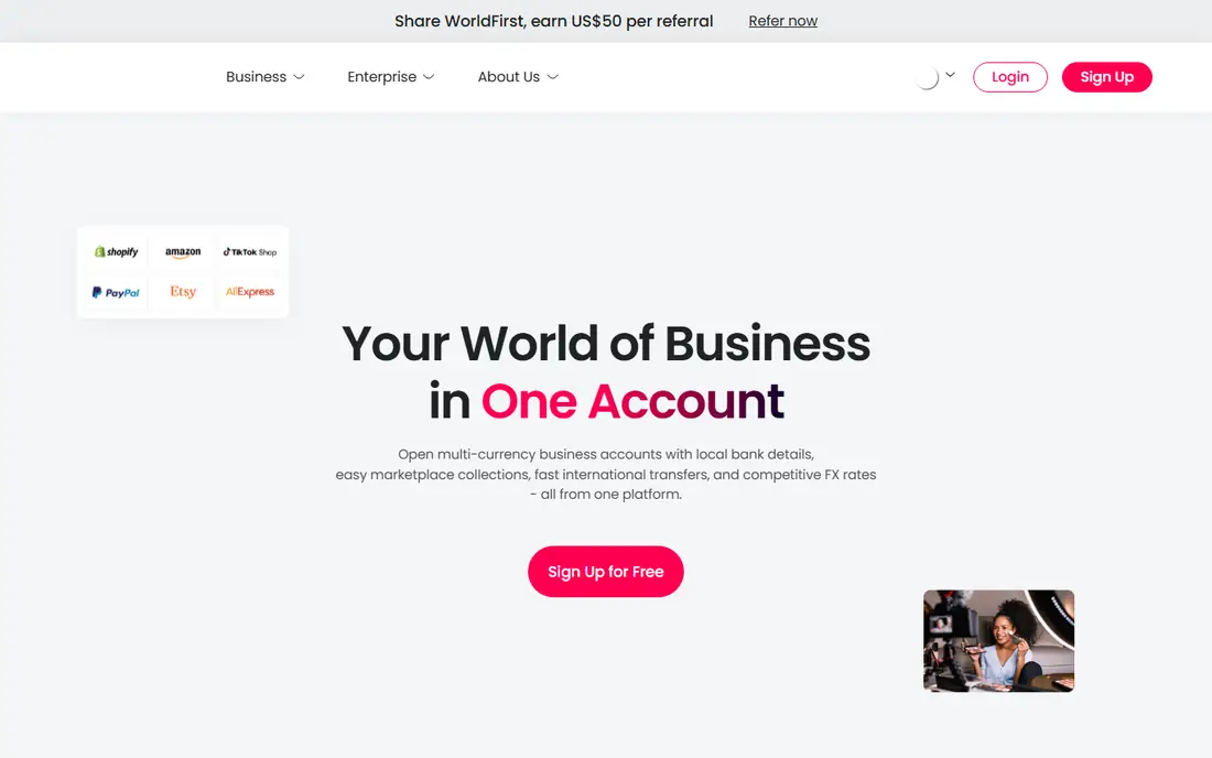 WorldFirst homepage