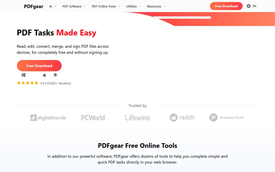 PDFgear homepage