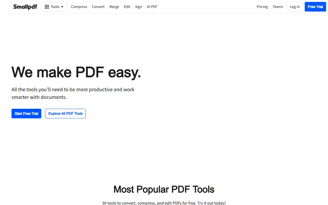 Smallpdf homepage
