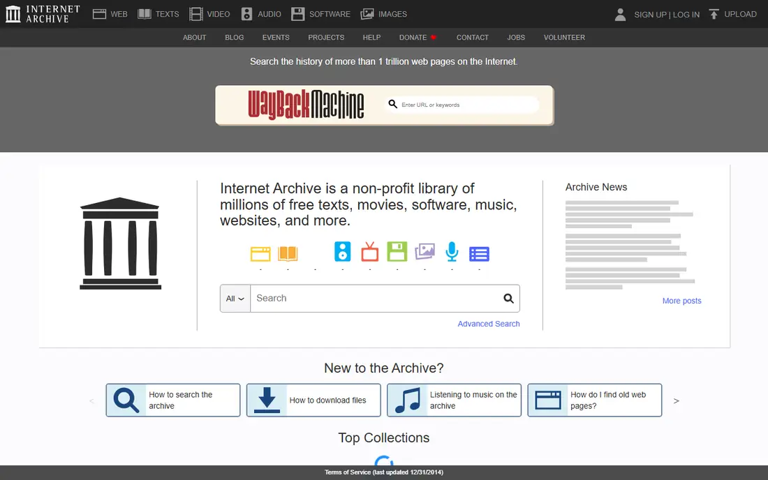 Internet Archive homepage