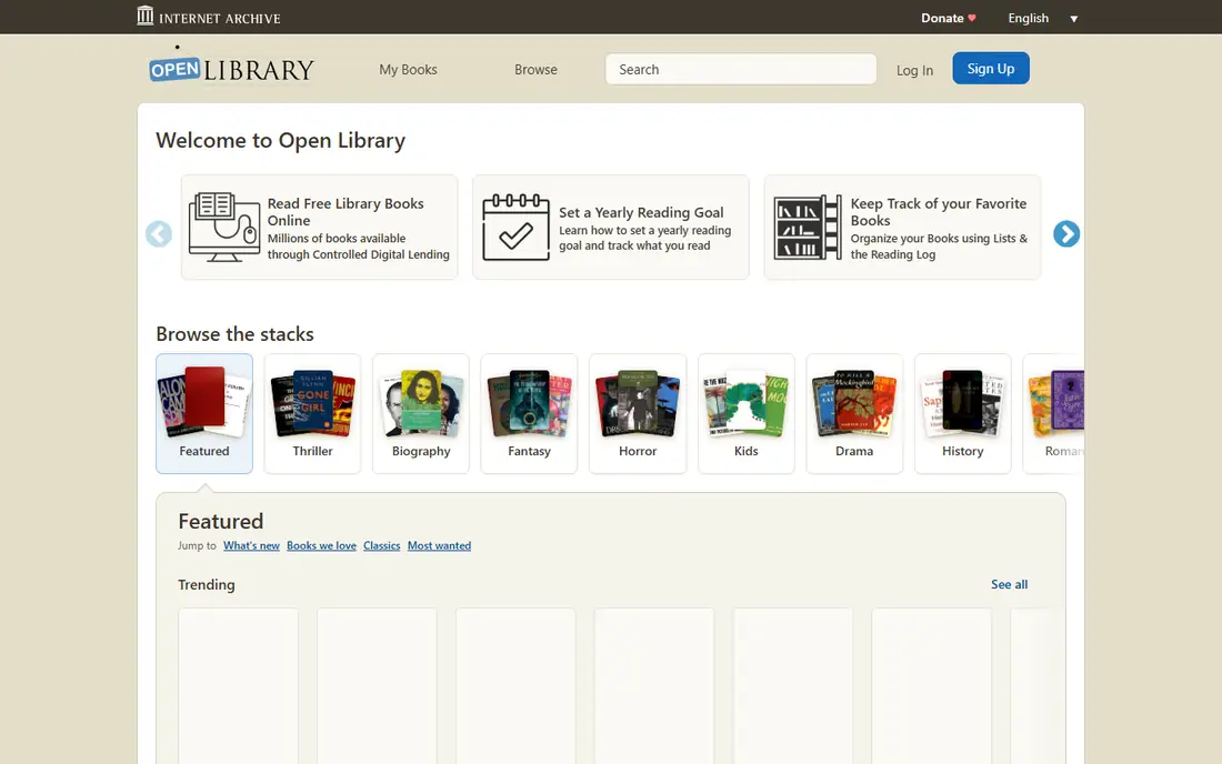 Open Library homepage