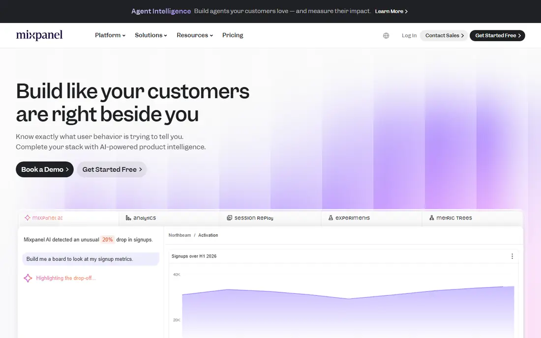 Mixpanel homepage