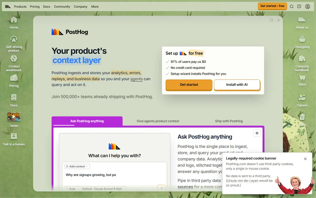 PostHog homepage
