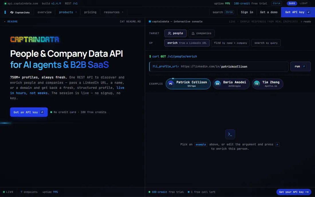 Captain Data homepage