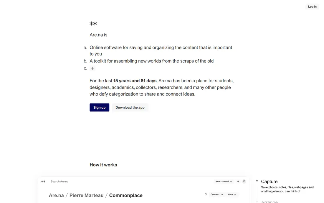 Are.na homepage