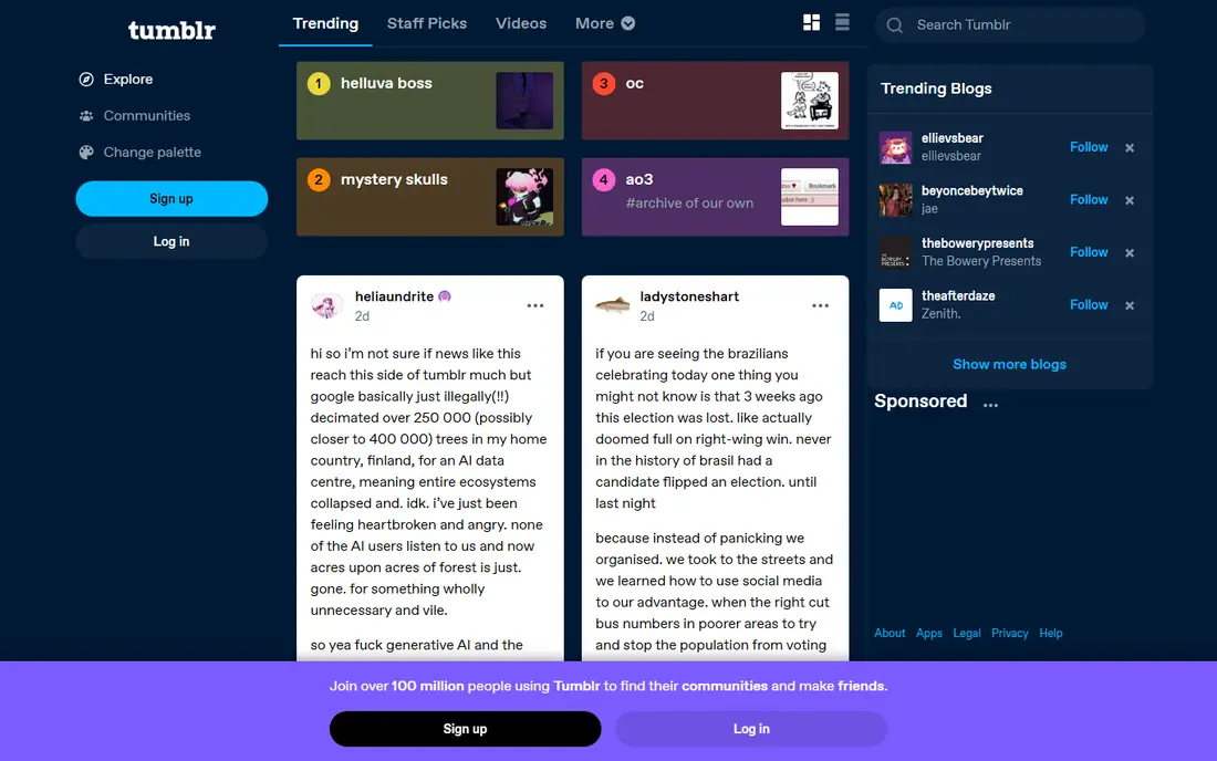 Tumblr homepage
