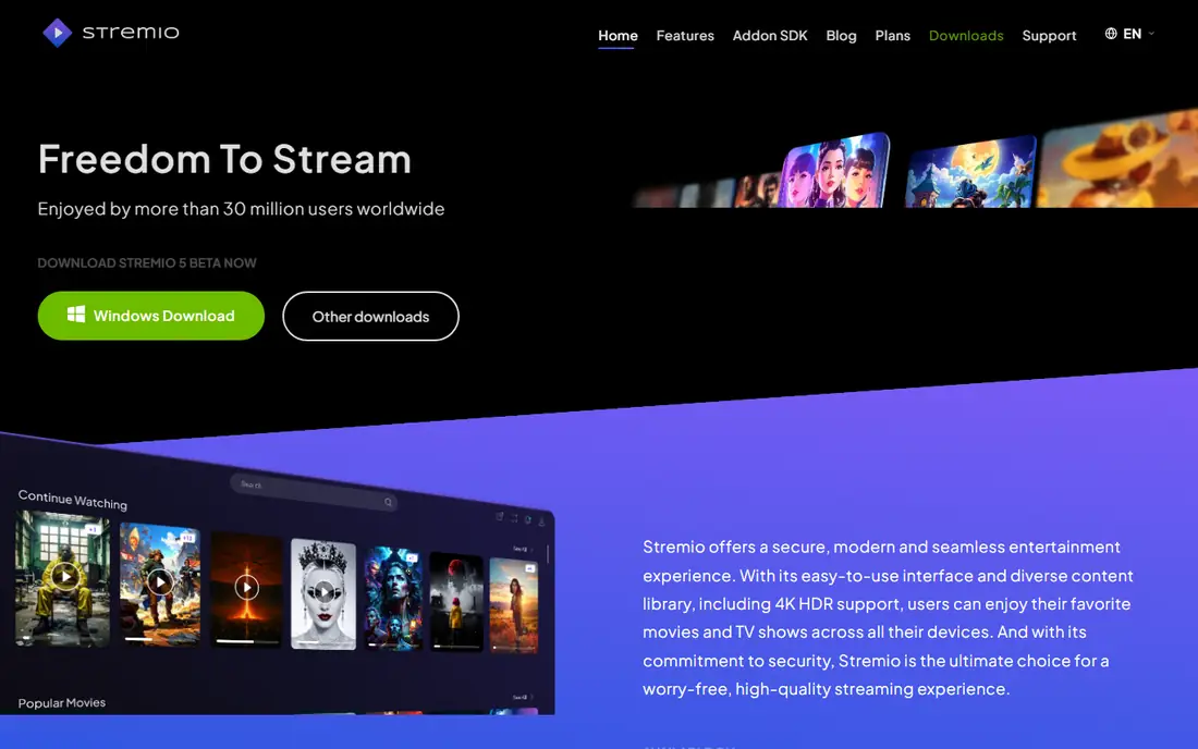 Stremio homepage