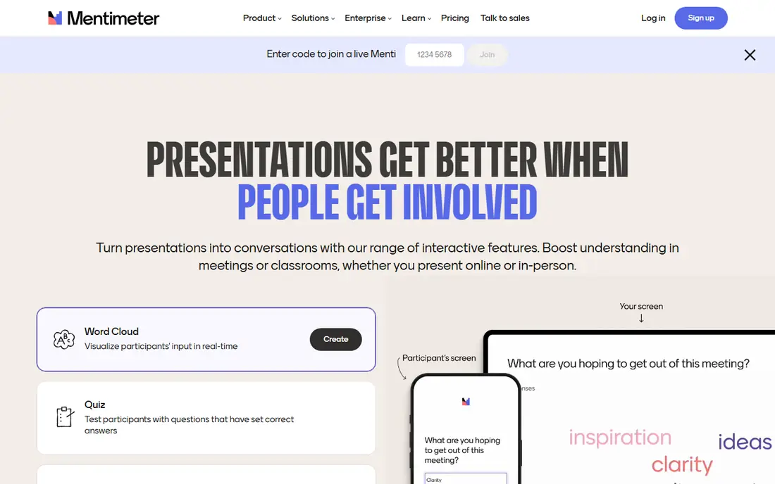 Mentimeter homepage